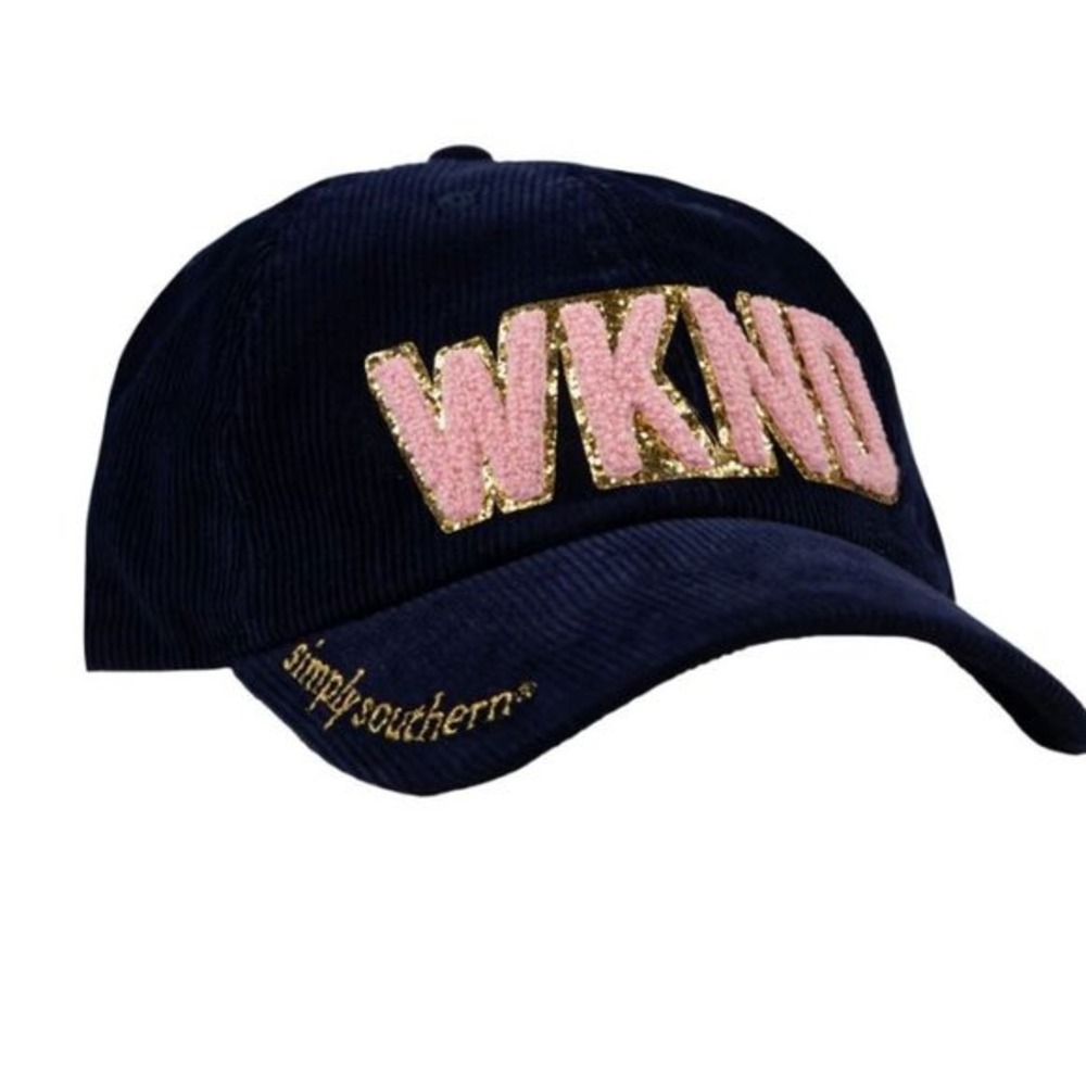 Simply Southern Baseball Cap Navy Blue Corduroy WKND Chenille Patch OS